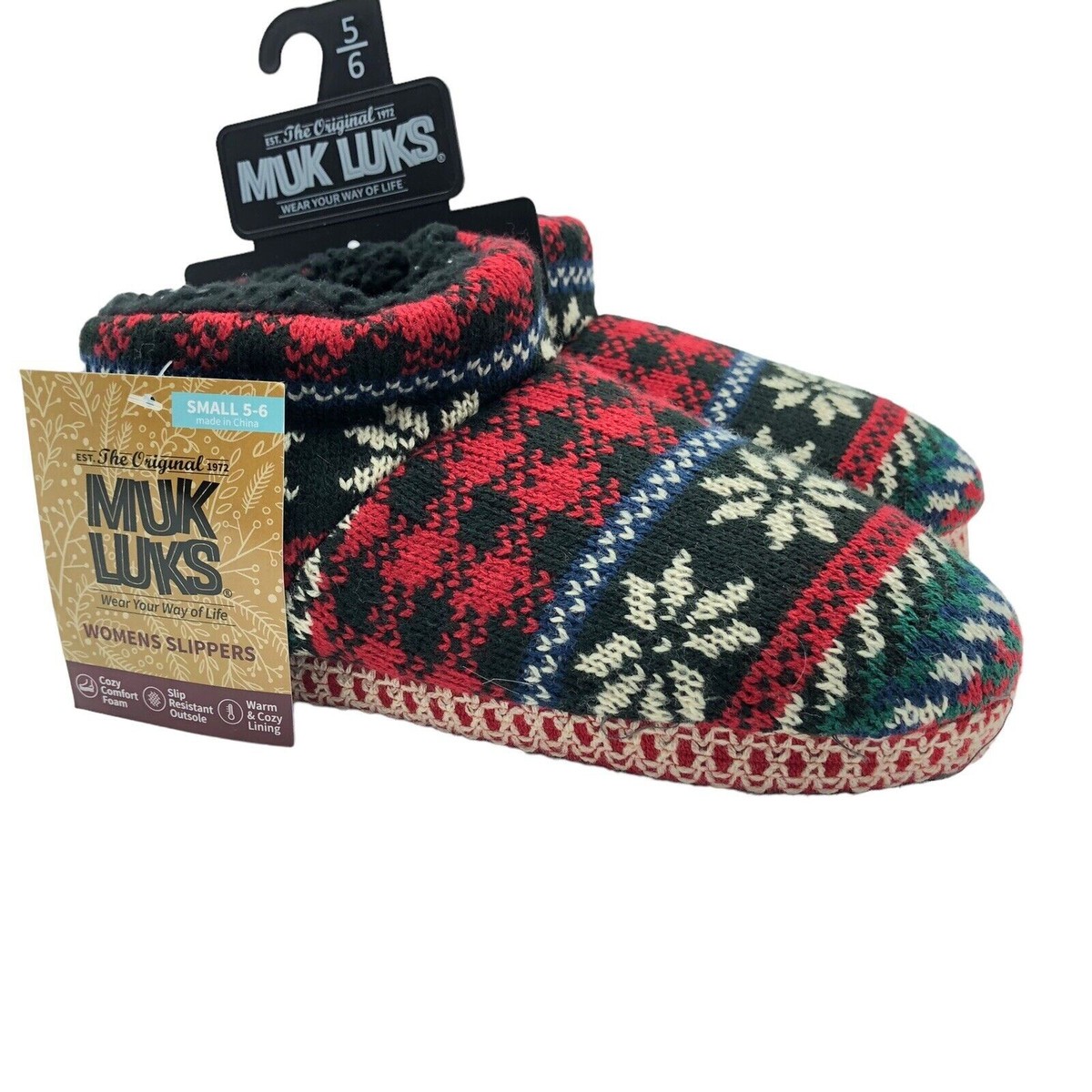 NEW Muk Luks Women's Snowflake Lined Slippers Red Buffalo Plaid