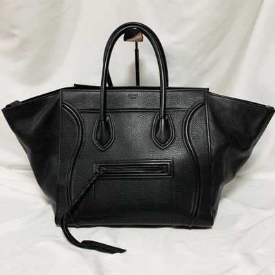 CELINE Luggage Phantom Leather Tote Phoebe Philo Old Logo Black Used Authentic