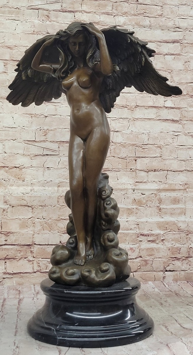 SIGNED A.A.Weinman bronze statue winged woman Nude Angel