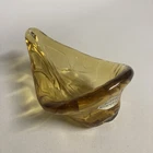 Vintage Blenko Handcraft Yellow Gold Heavy Blown Glass Pipe Holder Ashtray