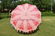Indian Pink Garden Umbrella Outdoor Patio Parasols Decor Embroidered Umbrella