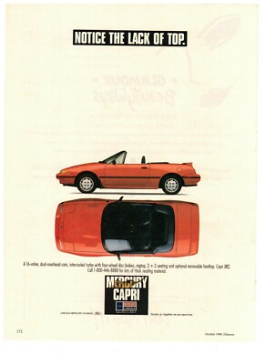 1989 Mercury Capri Convertible Coupe Vintage Print Advertisement