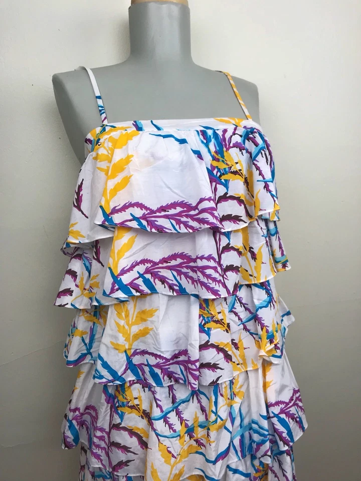 Julie Brown sz 0 Cotton Silk Tiered Ruffle Flounce Coral Print Dress Sundress Foto 3 de 4