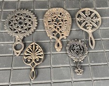 Vintage Lot of 5 Black Cast Iron Trivets Wall Hangings Pot Holders