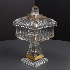 VTG Mid Century Modern Gold Trim Heavy Glass Candy Dish Wedding Box