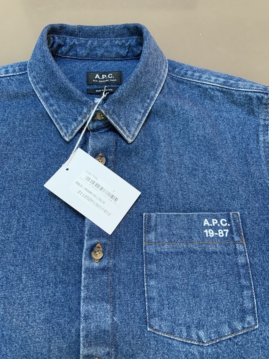 $335 A.P.C. Paris Victor Blue Denim Pocket Over Shirt APC S | eBay