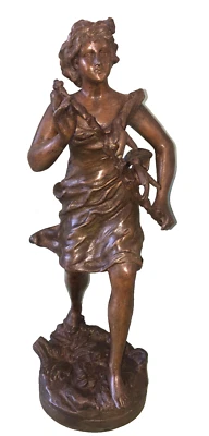 Statue femme aux oiseaux en régule signée RUCHO - Photo 1/4