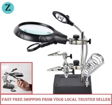 Third Hand Help Magnifier Glass Solder Station Stand 5 LED Alligator Clips AC/DC