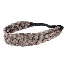 5 Strands Synthetic Hair Braided Headband Classic Chunky Wide Gray Brown