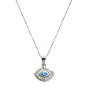 Ritastephens Sterling Silver Small Round Evil Eye Cubic Zirconia Pendant Necklace 18 Inches 