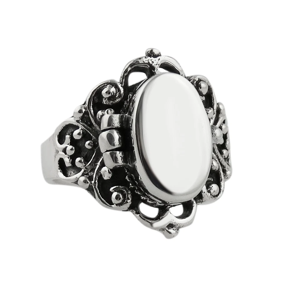 Victorian Scroll Poison Ring - 925 Sterling Silver, Sizes 6-10, Pillbox Ring - Image 2 of 4