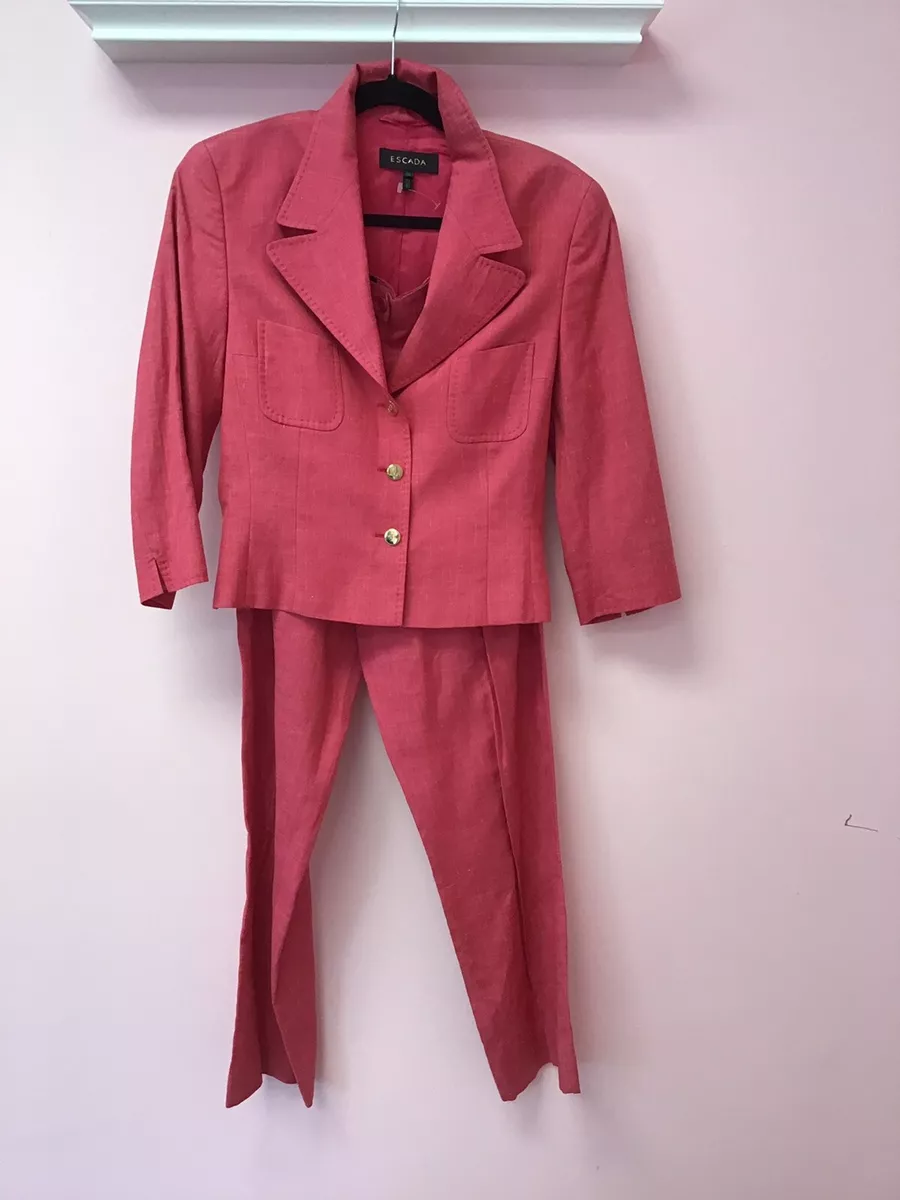 ESCADA 38 8 Medium Pink Silk Linen Pants Suit Designer Womens