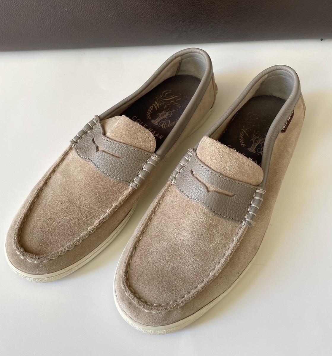 Cole Haan Tan Suede Slip-On Loafers Cole Haan Mens Casual Shoes Claude Suede Leather Slip On  main image 2