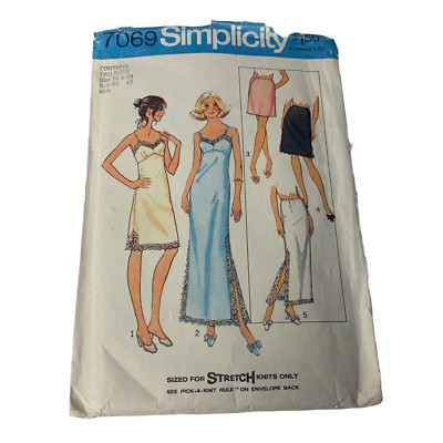 Vintage 70s Simplicity 7069 Pattern Misses 6-42 Half Full Slip Dress Knits Cut