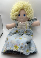 RARE 1980s Eden Toys VTG Plush Doll Yellow Yarn Hair Stars Nightgown Bonnet 12  