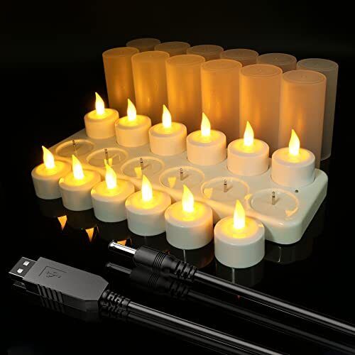 Rechargeable Tea Lights Candles 12pcs Electric Battery Flameless LED