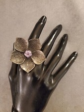 Purple Rhinestone Flower Ring Pewter Tone Size 5