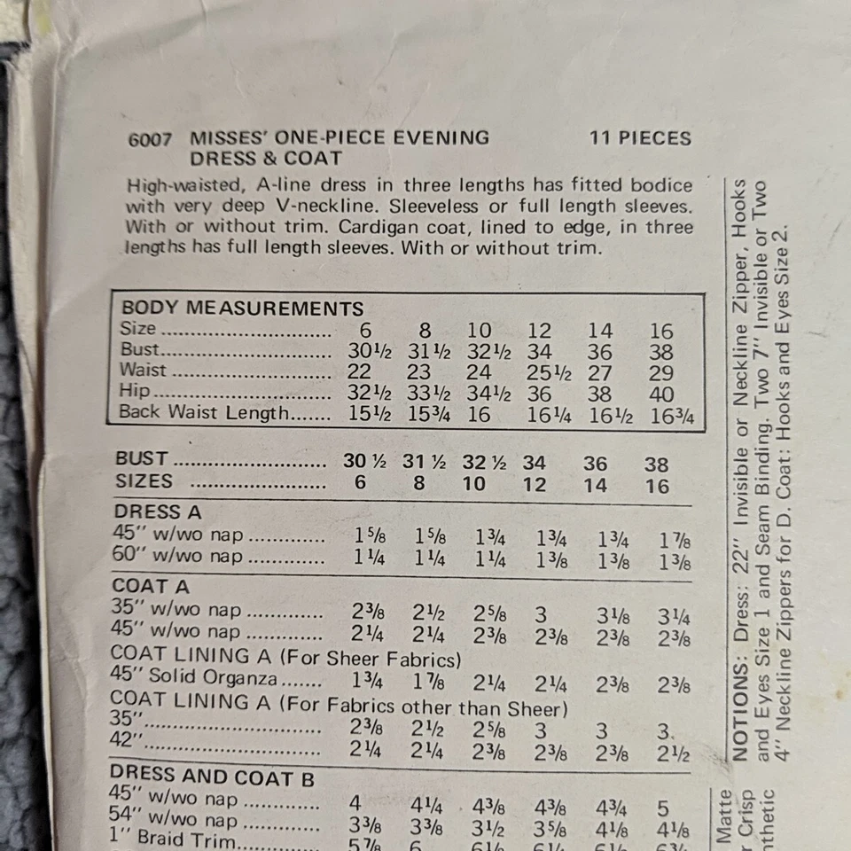 Butterick 6007 Size 12 Jacket and Dress Vintage clothing pattern - Image 3 of 4