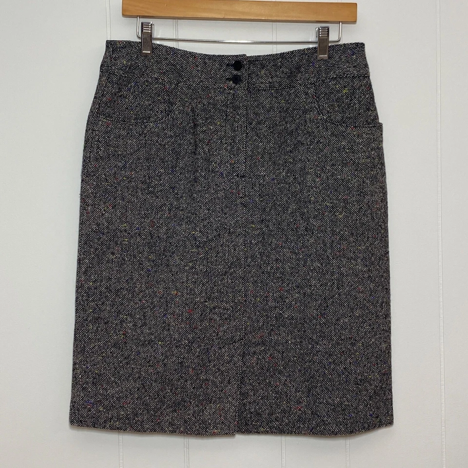 Vintage Talbots Tweed Skirt Women's 10 Gray Wool Blend Lined Pockets Career Slit