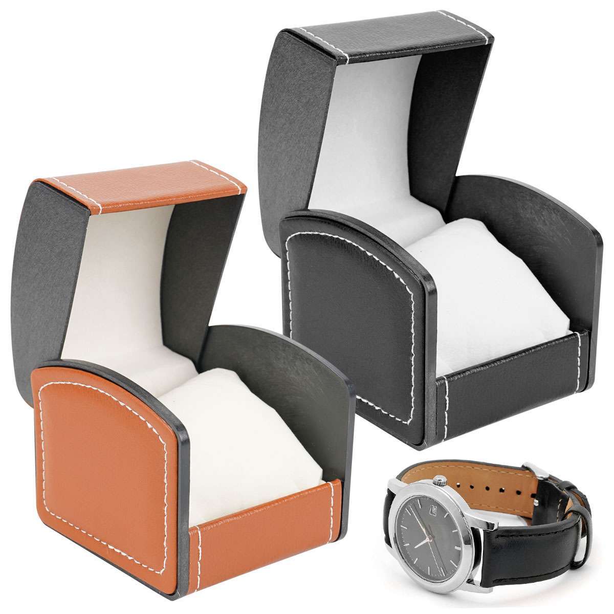 Single Watch Gift Box with Pillow PU Leather Wristwatch Display Case Organizer