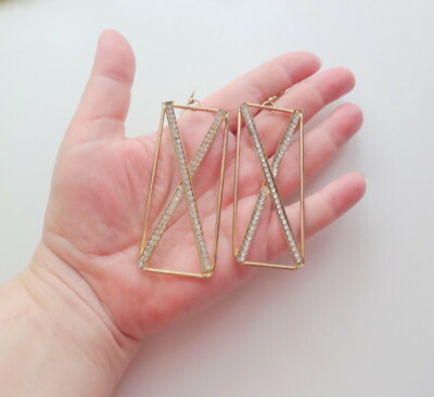 Vtg Avantgarde Modernist Geometric Runway Haute Couture Rhinestone Earrings RARE