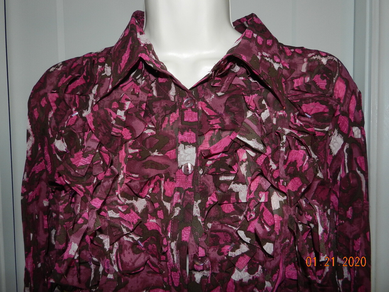 Notations M medium Long sleeve button down burgun… - image 2