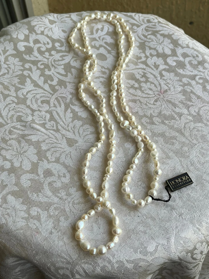 Honora Long Statement 白色珍珠项链 59 英寸 108.15 克 全新 — 第 3/4 张图片