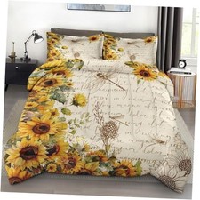 Comforter Set Size, Sunflower Floral Flower Soft 3 Queen Sunflowe and Butterfly