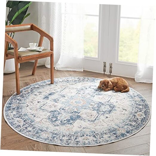 Round Rug 4ft Washable Area Rug Indoor Vintage Floor Cover Distressed Circle