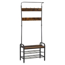 Hall Tree Coat Rack with Entryway Storage Metal Frame Mahogany Finish 100kg
