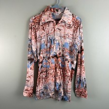 VTG 1970s Oleg Cassini by Burma Men s Horse Race Art Print Polyester Shirt Med
