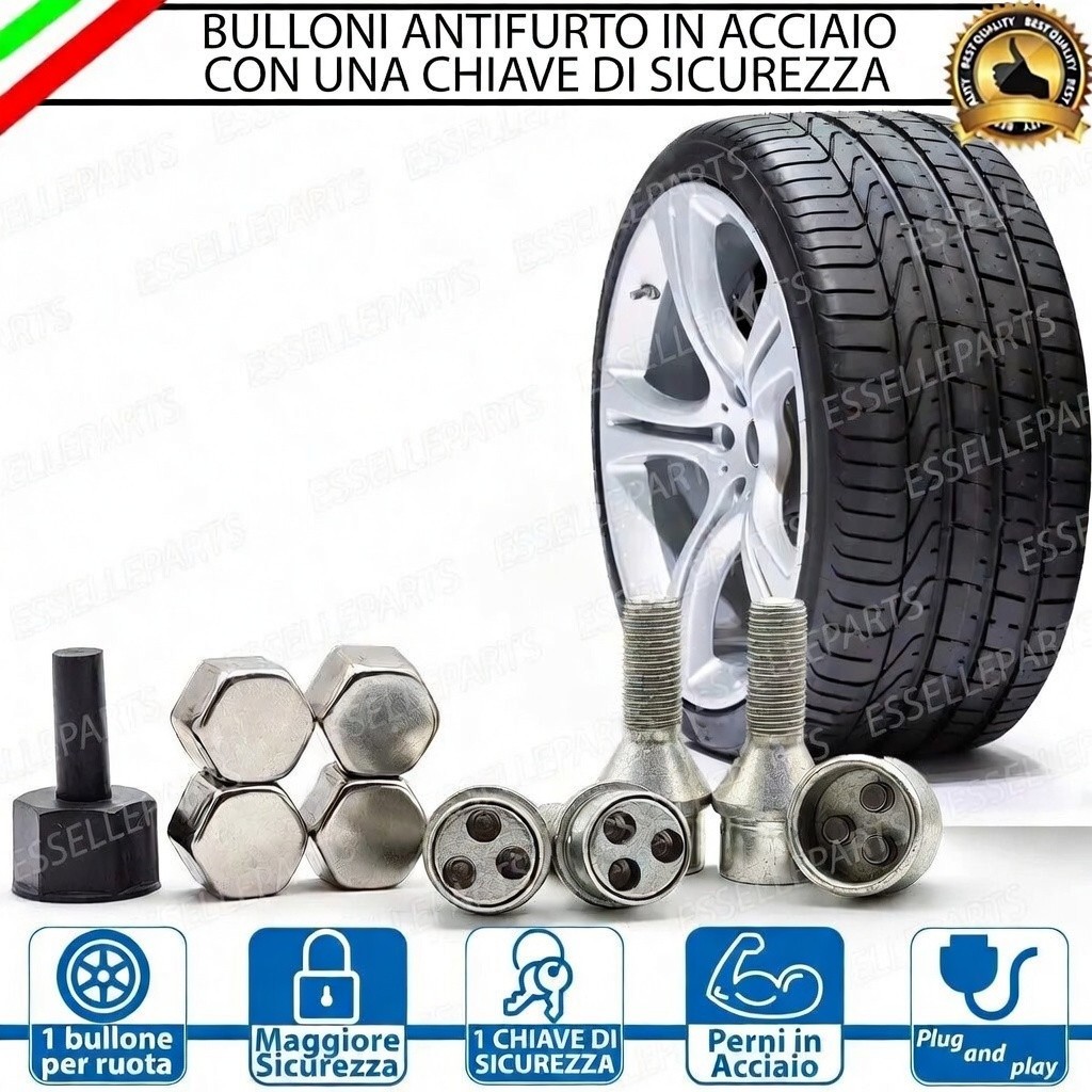 BULLONI ANTIFURTO RUOTE PER NISSAN QASHQAI J12 PER CERCHI IN LEGA E ACCIAIO
