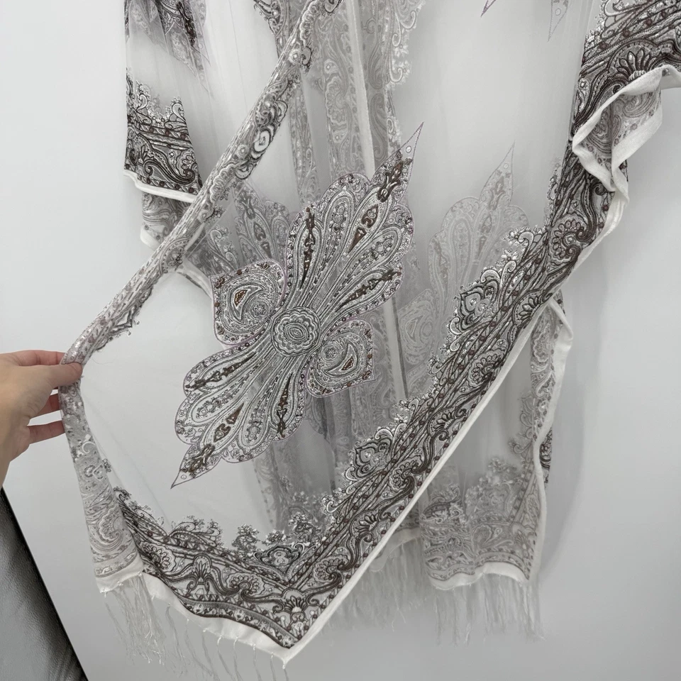 Origami By Vivien Blanco Multi Patrón Chal Superpuesto Flecos Transparentes Boho OSFM Foto 4 de 4