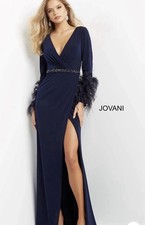 Jovani 06542 - Long Sleeve Ruched Evening Dress 8 / Navy NWT 