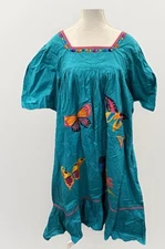 Go Softly Patio House Dress Granny XL Mumu Embroidered Colorful Butterflies SEE