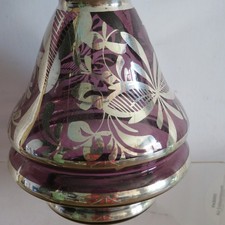 Lila Amethyst Glas Karaffe Flasche Silber Blumen &Uuml;berfang mit Stopfen 21 cm