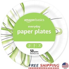 50 Disposable Paper Plates Microwave Safe Round Soak Proof Party Picnic Use