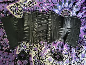 Orchard Corset Black Satin 20 - 25  inch waist New Cotton Lined Lace Up Back