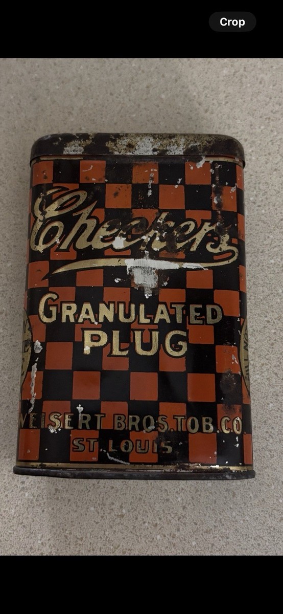 checkers tobacco RARE ANTIQUE CHECKERS TOBACCO EMPTY VEST POCKET TIN WEISERT BROS ST LOUIS checkers tobacco RARE ANTIQUE CHECKERS TOBACCO EMPTY VEST POCKET TIN WEISERT BROS ST LOUIS
