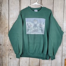 Jerzees Snowman Sweatshirt XL Green Christmas Winter Scene Y2K 90s Grannycore