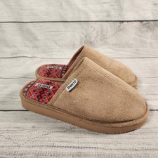 Born Womens Tan Faux Suede Scuff Slippers Fair Isle Fleece Lined Size S 5-6