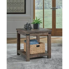 Hollum 23.88 in. Brown Square MDF End Table with Lower Shelf