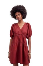 Madewell Elora Mini Midweight Arvind Poplin Dress Size M Wine Red NEW 