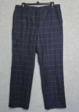 Pendleton Womens Size 14 100 Wool Pants Check Blue Trouser Straight Leg Office