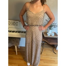 Adrianna Papell Beige Blouson Maxi Dress Size 4 Embellished Formal Party