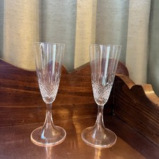 Vintage 1970s Lalique France Chinon Diamond Point Crystal Champagne Flutes