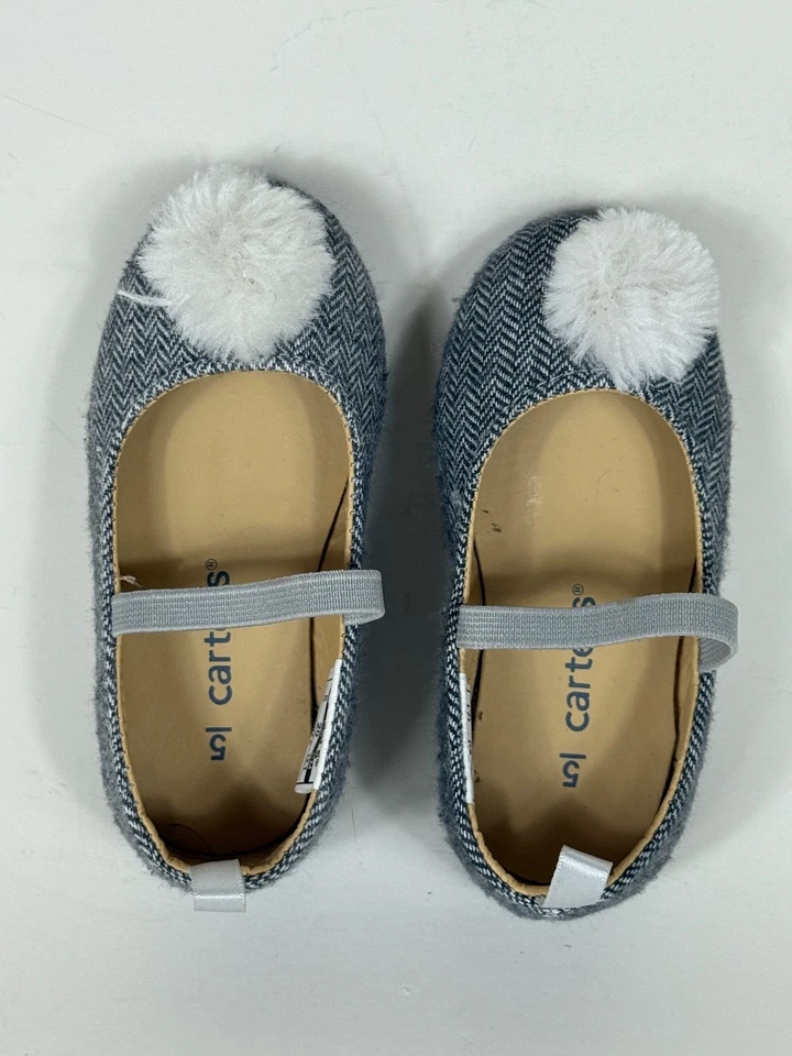NEW Carter's Toddler Girls Puff Ballet Flats Gray Size 5 - Image 3 of 4