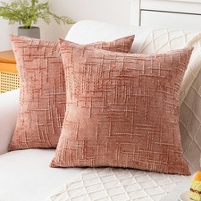 Decorative Throw Pillow Covers 20x20 Inch Set of 2, Soft Solid Farmhouse Chen...