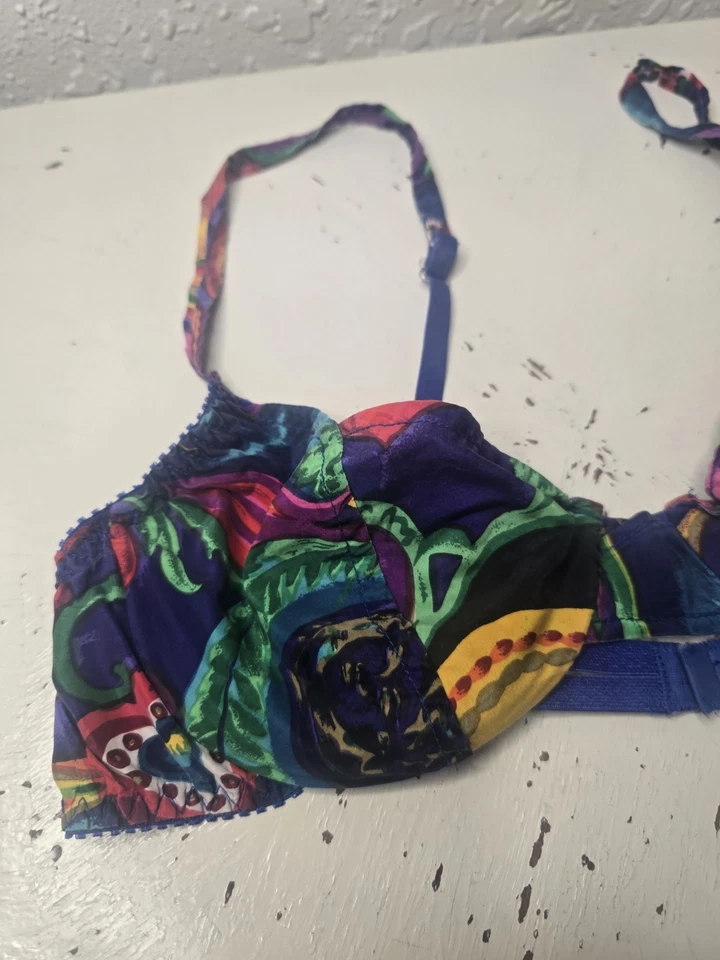 Lujoso Sujetador Floral Vintage Rene Rofe 100% Seda Vibrante 34B Foto 2 de 4