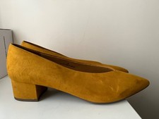 M&S Shoes Size UK 8 Mustard Faux Suede Slip On Heel Pointed Court Formal Summer